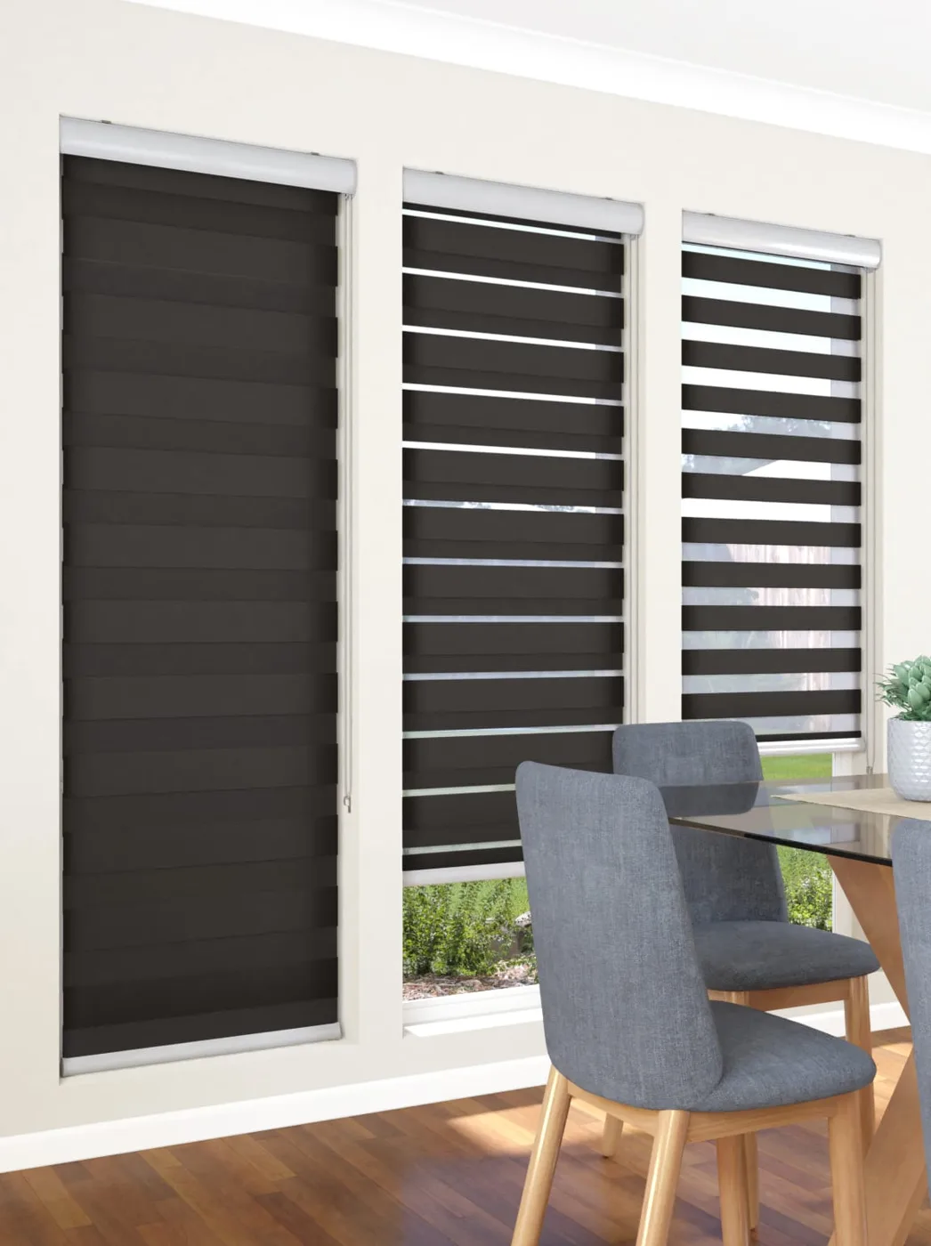 Zebra blinds · Dining area
